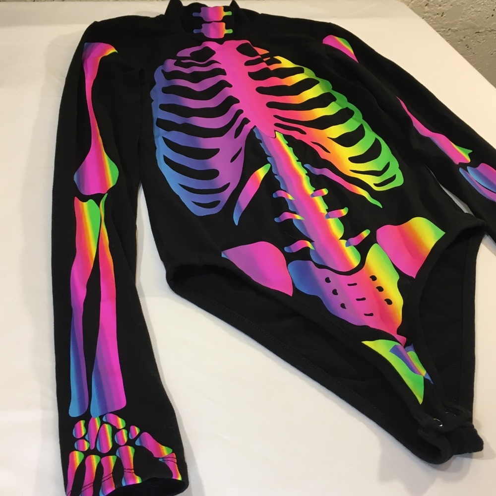 Neon Skeleton Black Halloween Bodysuit Size Small